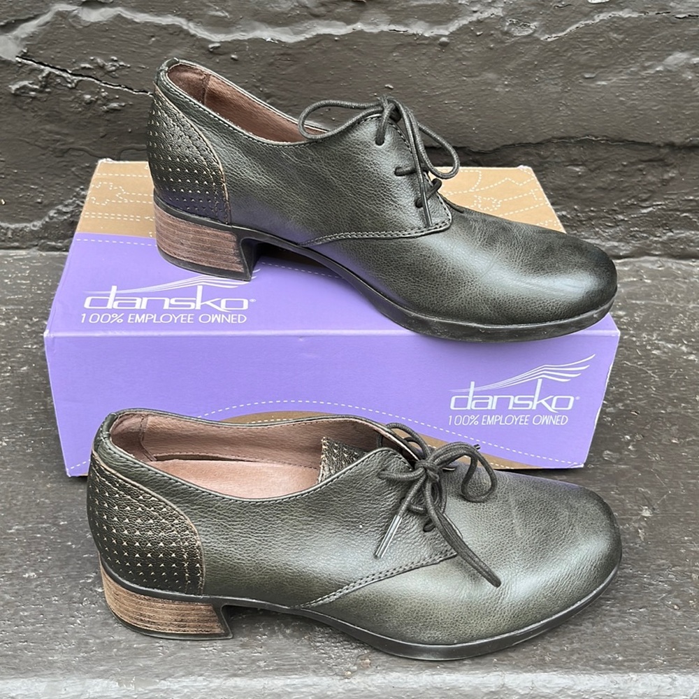 Dansko Olive Green Leather Lace-Up Heels
